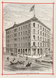 The Tribune Building op de hoek van Madison en Dearborn Streets, Chicago, Illustratie in The Merchants and Manufacturers of Chicago Illustrated, 1873